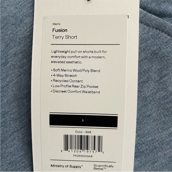 Ministry of Supply Men’s 7” Fusion Terry Short Lunar Blue Size Large New - Picture 7 of 10